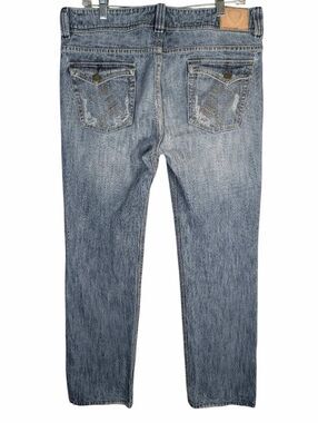 Fender Guitar embroidered straight leg denim jeans distressed mens 34 X 31